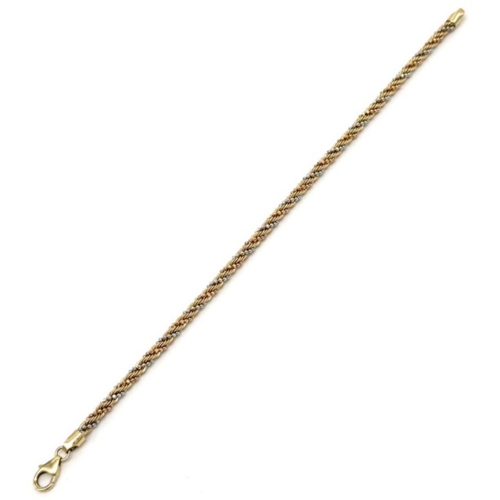14k Tri Color Gold, 3MM Diamond Cut Rope Bracelet